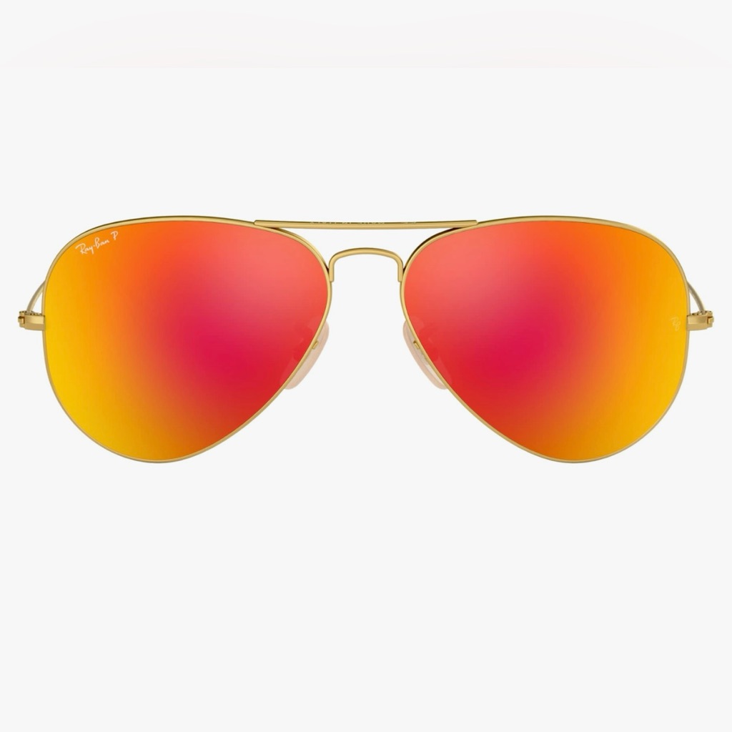 Ray-Ban Sunglasses Gold Frame, Polarized Orange Flash Lenses, 58mm